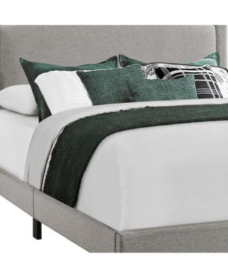 Elegant Solid Wood Bed Frame with Upholstered Linen and Nailhead Accents