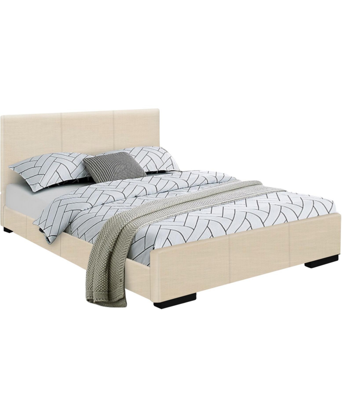 Faux Leather Bed Frame with Upholstered Headboard – Solid & Manufactured Wood