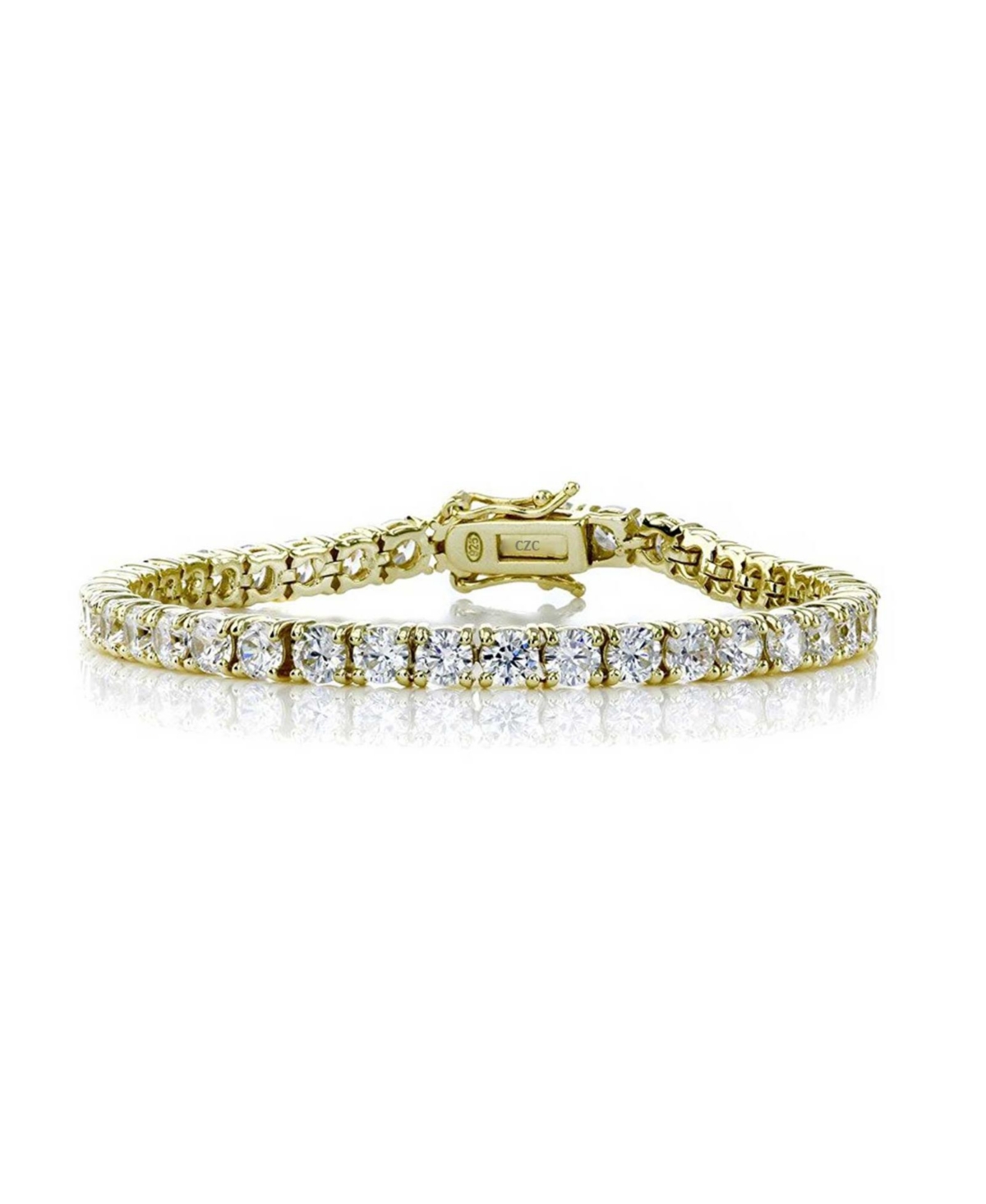 Sterling Silver with Colored Cubic Zirconia Tennis Bracelet in White Gold Plated, 14K Gold Plated, or 18K Rose Gold Plated - Gold-7