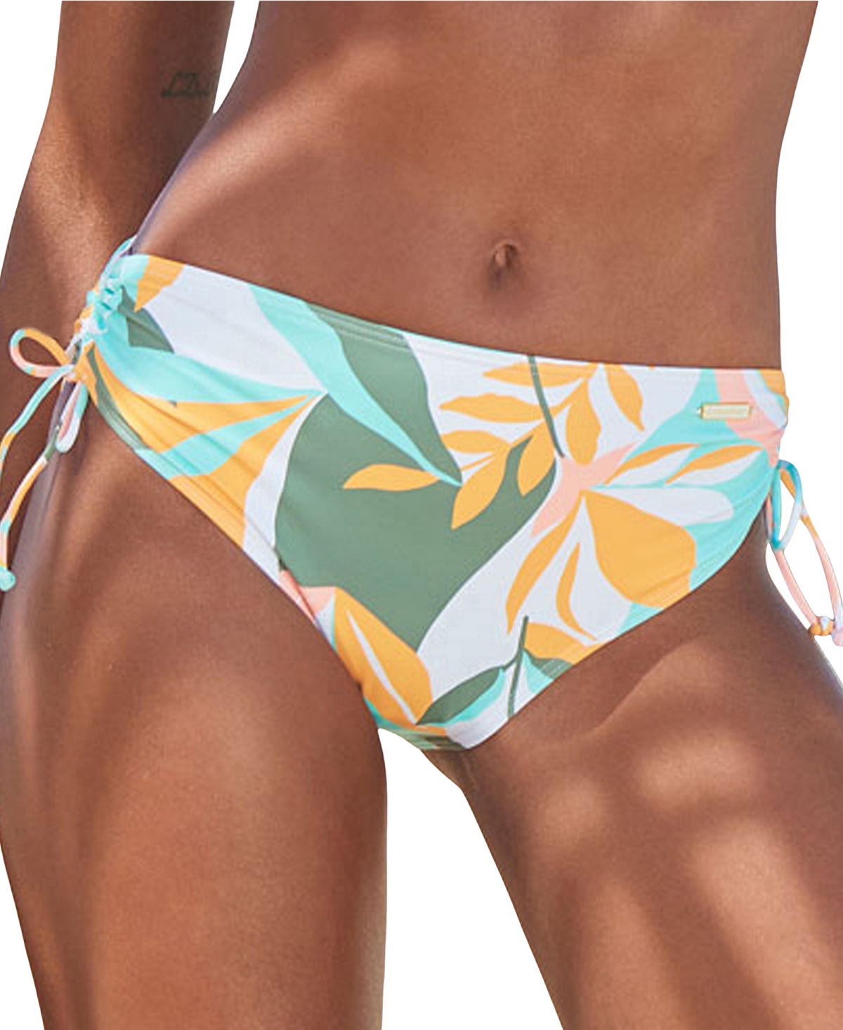 Women's Pattern Mid Rise Bikini Swimsuit Bottom - Yellow  white