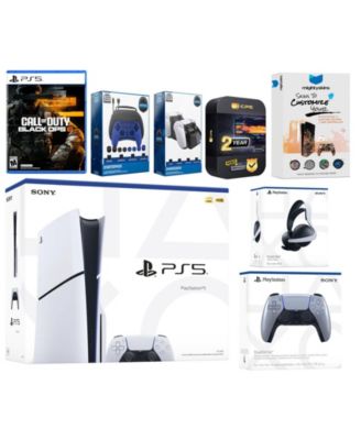 Playstation 5 Slim Disc PS5 1TB with Call of Duty Black Ops 6, Starlight Blue Controller, Pulse Elite Headset, Gamer Starter Pack, Charge Dock