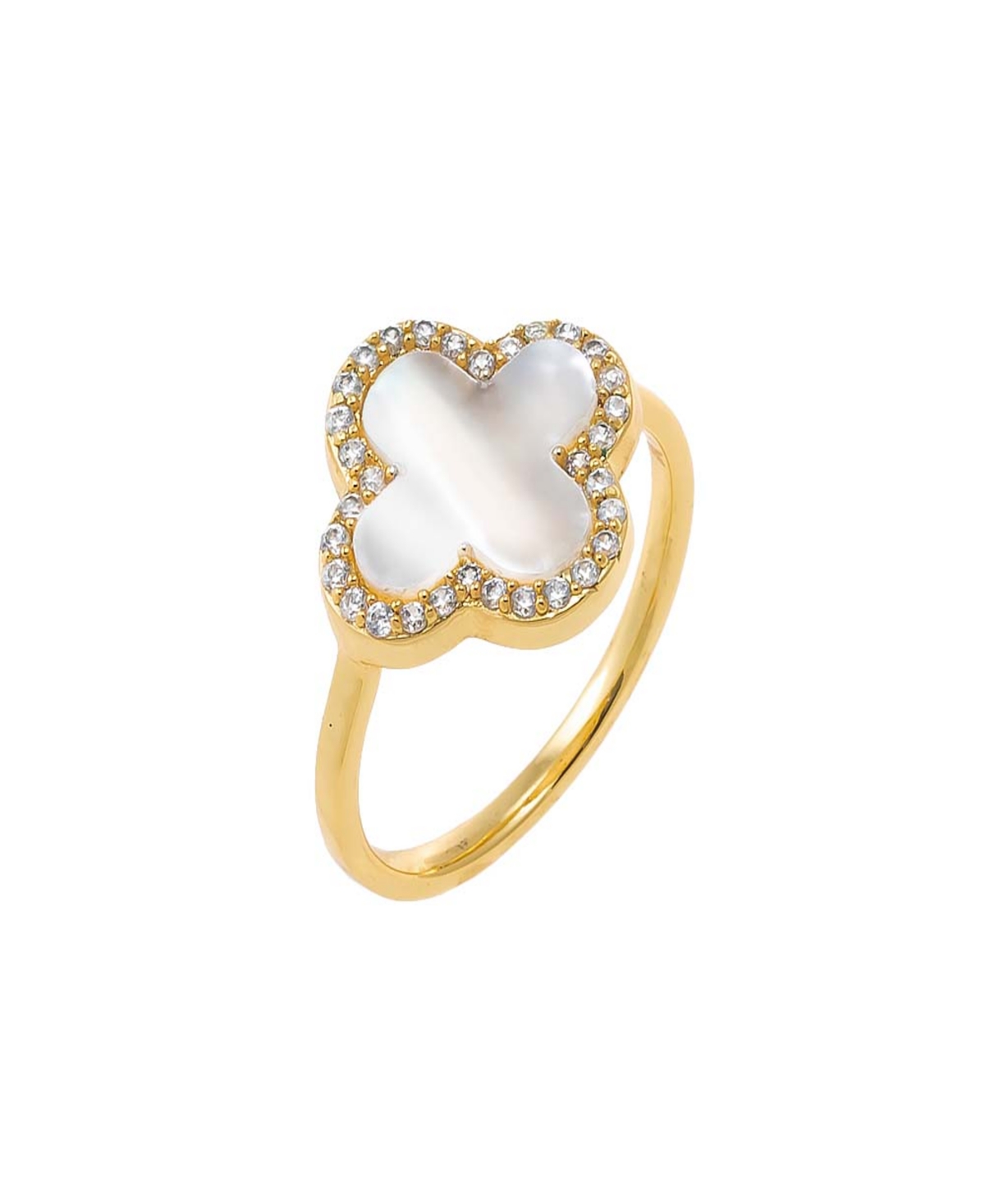 By Adina Eden Cubic Zirconia Pave Outlined Four Leaf Clover Stone Ring In White