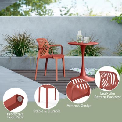 5-Piece Outdoor Resin Round Patio Dining Table Set with Modern Stackable Patio Dining Chairs