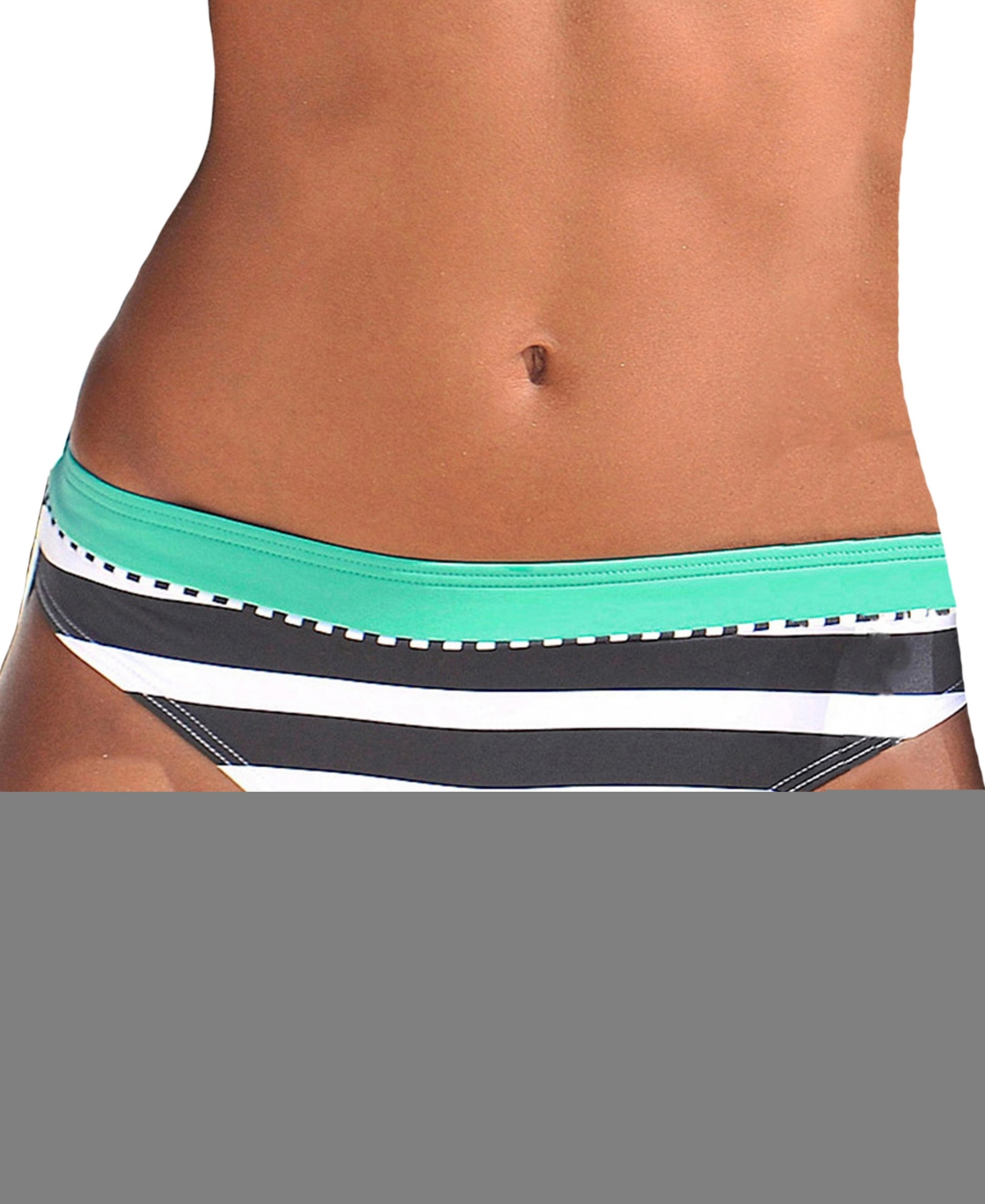 Women's Striped Classic Bikini Swimsuit Bottom - Black  mint