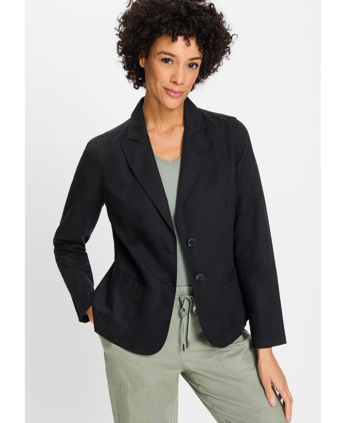 Women's Cotton Linen Blazer - Black