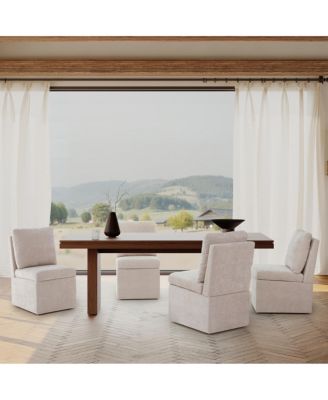 Modern Upholstered Chenille Armless Dining Chairs With Casters 2 PC