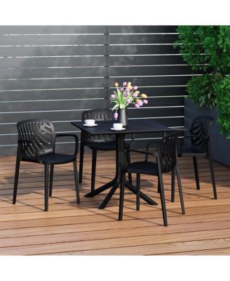 5-Piece Outdoor Resin Square Patio Dining Table Set with Modern Stackable Patio Dining Chairs