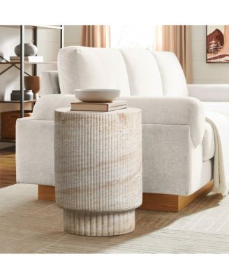 Travertine-Style Round Ribbed MgO Side Table
