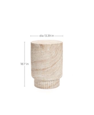 Travertine-Style Round Ribbed MgO Side Table