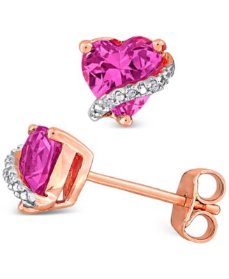 Macy's - Lab-Created Pink Sapphire (2 ct. t.w.) & Diamond Accent Heart Stud Earrings in Rose Gold-Plated Sterling Silver (Also in Blue Topaz & Green Quartz)