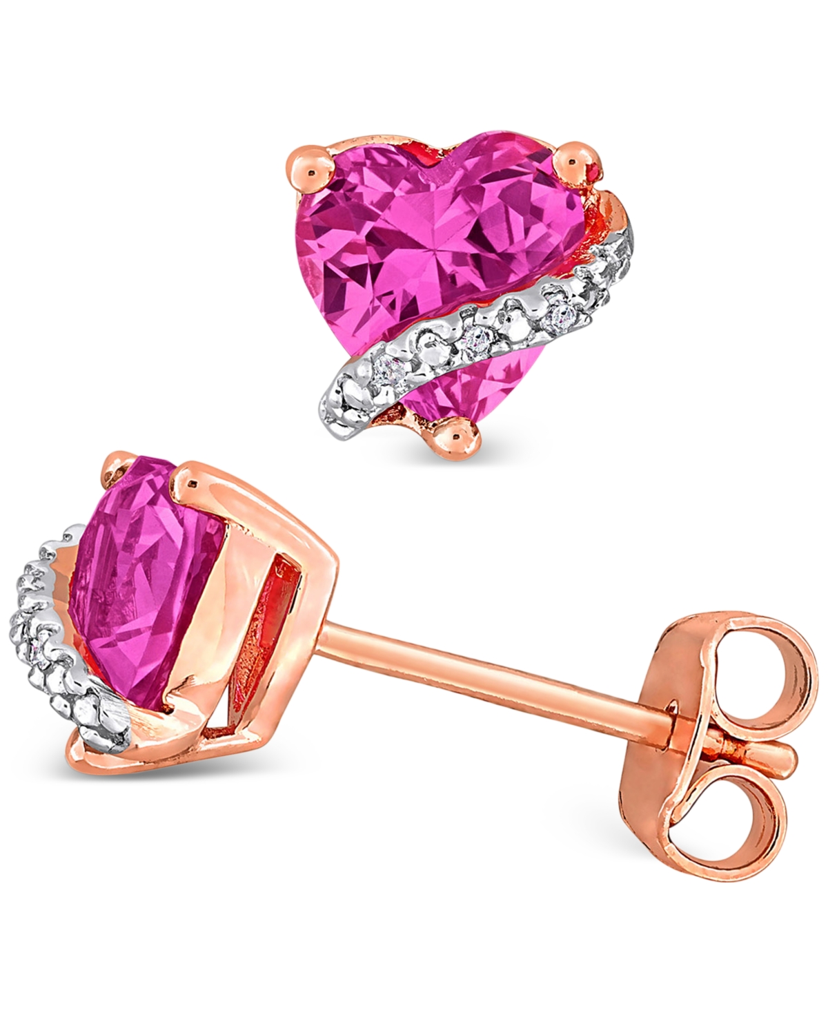 Delmar Lab-Created Pink Sapphire (2 ct. t.w.) & Diamond Accent Heart Stud Earrings in Rose Gold-Plated Sterling Silver (Also in Blue Topaz & Green Qua