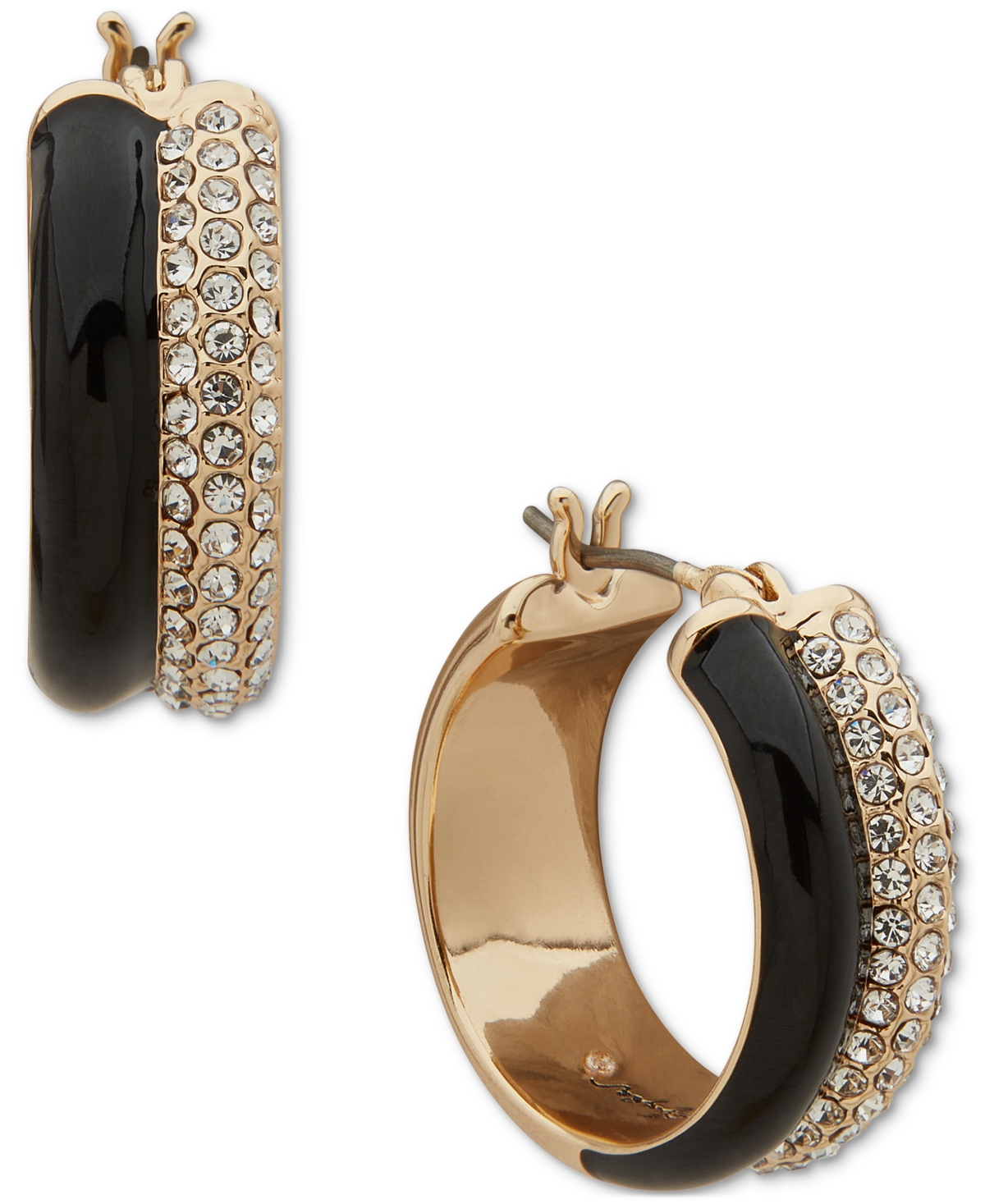 Gold-Tone Small Pave & Color Double-Row Hoop Earrings, 0.7" - White