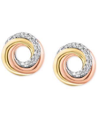 Diamond Swirl Knot Stud Earrings (1/6 ct. t.w.) in 14k Tricolor Gold