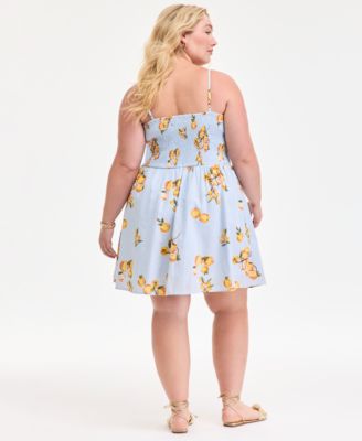 Plus Size Cotton Kumquat Smocked-Back Mini Dress, Exclusively at Macy's