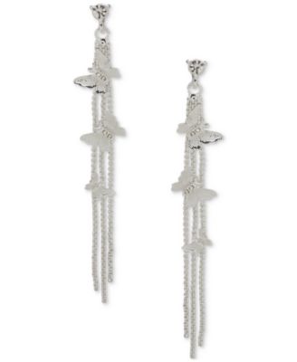 lonna & lilly - Silver-Tone Crystal Butterfly Chain Linear Earrings