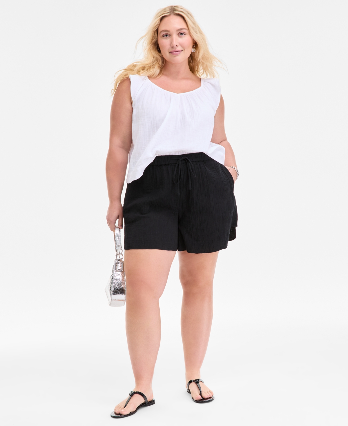 On 34th Plus Size Cotton Gauze V-neck Flutter-sleeve Top, Exclusively At Macy's