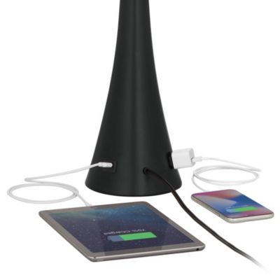 Karl Modern Table Lamps 28 1/4" Tall Set of 2 Black Metal with USB and AC Power Outlet in Base White Drum Shade for Bedroom Living Room