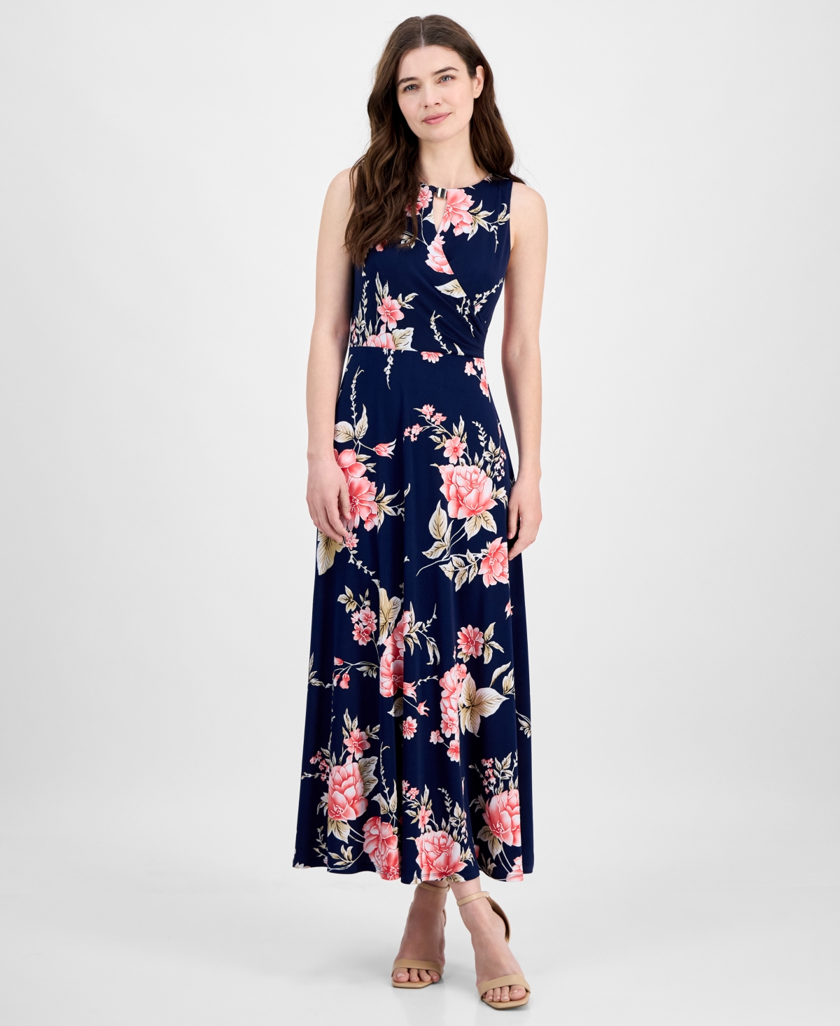 Women's Floral-Print Sleeveless Maxi Dress - Navy Blush