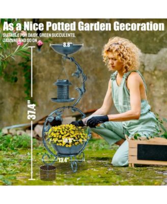 Bird Bath and Solar Bird Feeders Combo with Flower Planter Pedestal