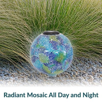 Glass Mosaic Garden Gazing Globe with Solar Light - 10 - Blue