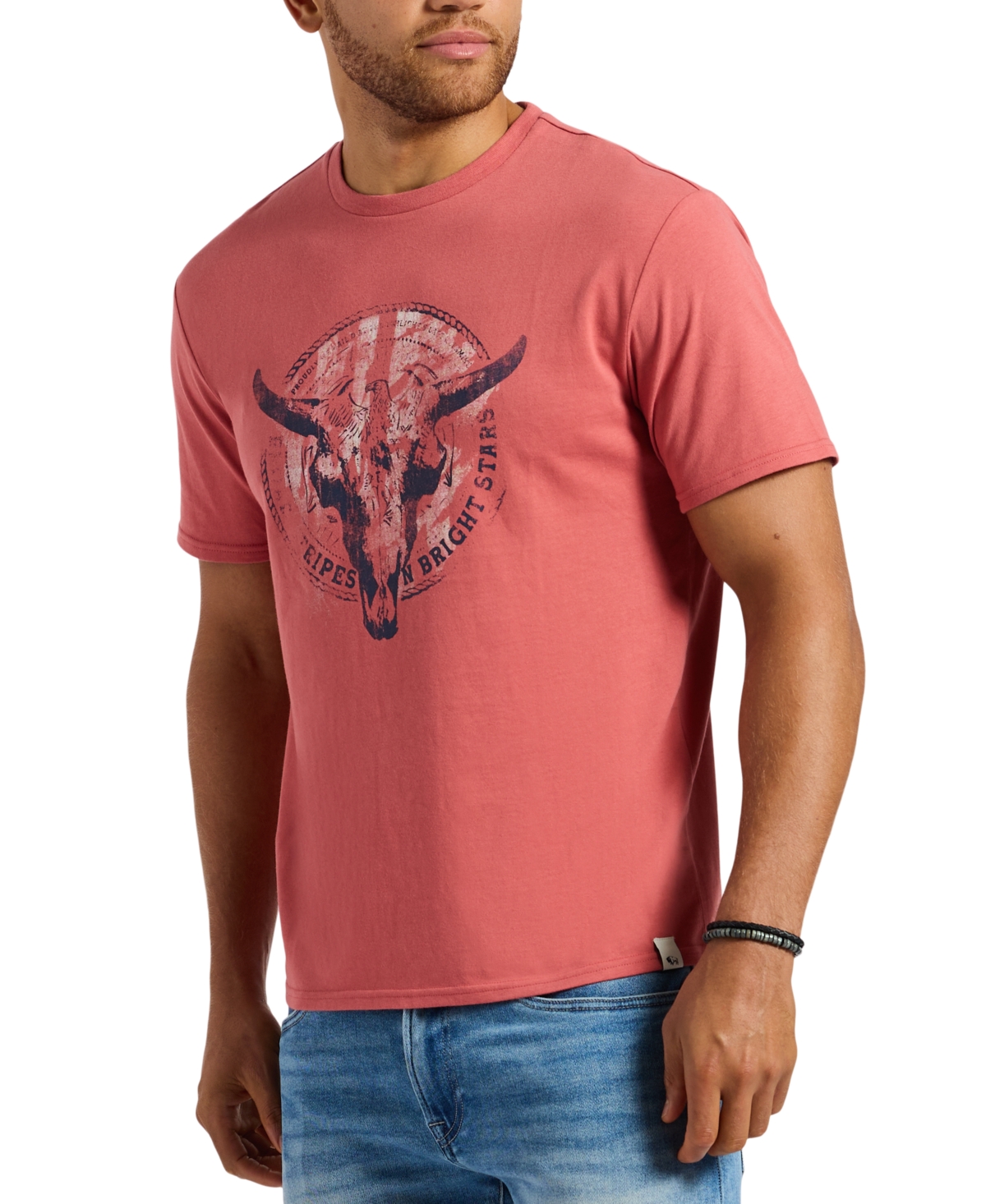 Buffalo David Bitton Men's Tarz Relaxed Fit Short Sleeve Bull Skull Graphic Crewneck T-shirt