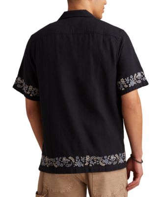 Men's Short Sleeve Embroidered Border Button-Front Shirt