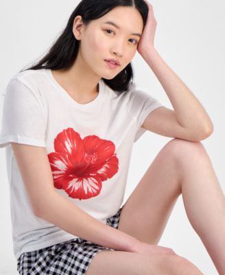 Juniors' Hibiscus Graphic T-Shirt