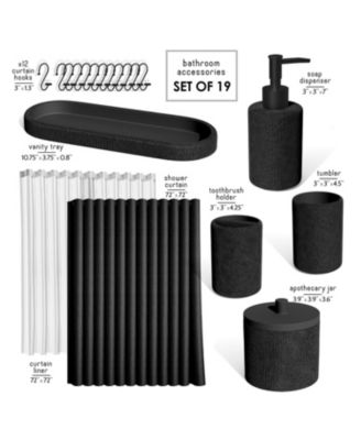 Complete Burlap-Texture Polyresin Bathroom Decor & Accessory Set with Shower Curtain