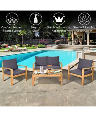 8PCS Patio Furniture Set Acacia Wood Thick Cushion Loveseat Sofa