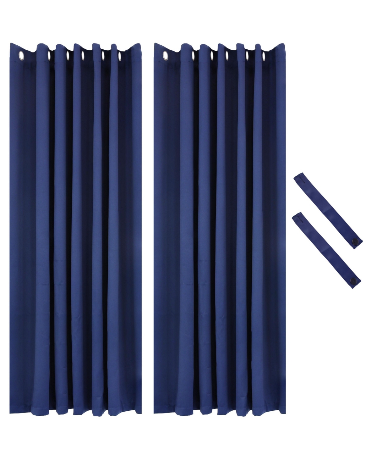 101 x 83 Inch Outdoor Blackout Curtain with Grommet Top - Includes Tieback - Blue - Set of 2 - Blue