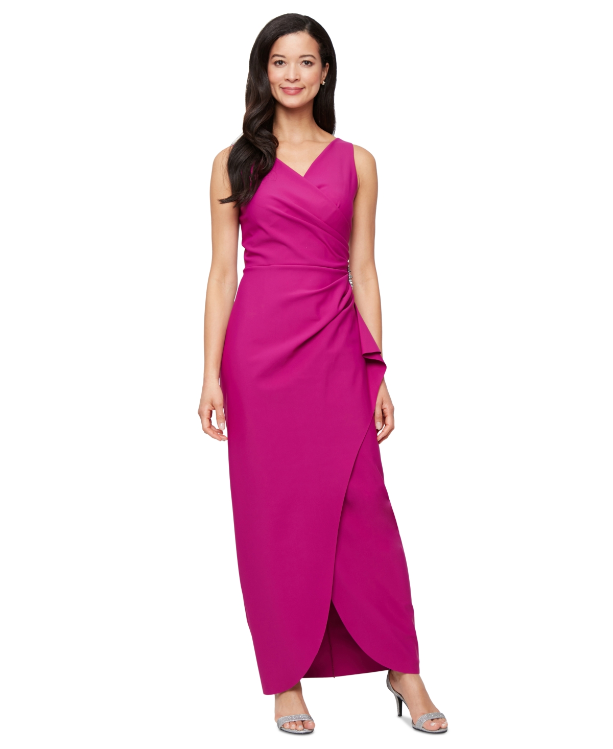 Alex Evenings Draped Embellished Compression Column Gown