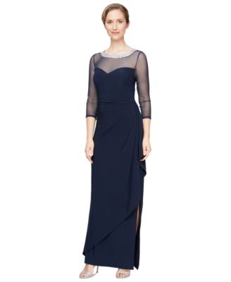 Alex Evenings - Petite 3/4-Sleeve Illusion Ruffled Gown