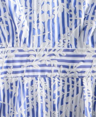 kensie ストライプ柄フローラル刺繍ミディドレス kensie Women's Striped Floral-Embroidered Midi Dress - Macy's