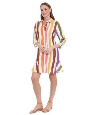 London Times - Women's Printed Spread-Collar Shift Dress