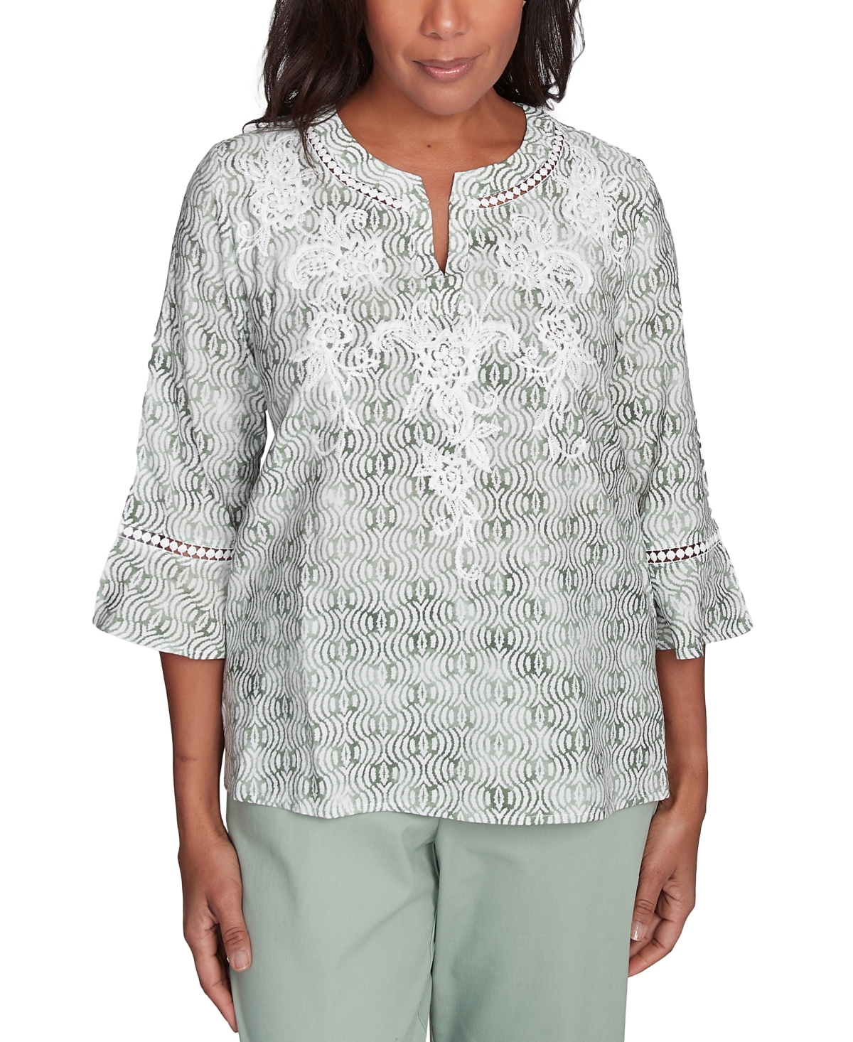 Alfred Dunner Petite Santa Fe Embroidered Flare-sleeve Top
