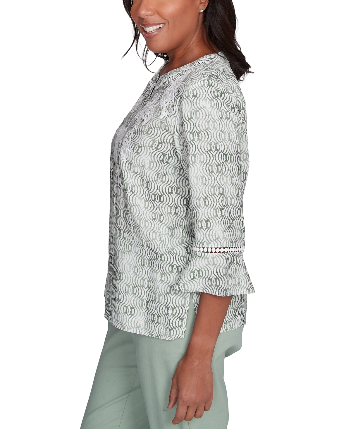 Alfred Dunner Petite Santa Fe Embroidered Flare-sleeve Top