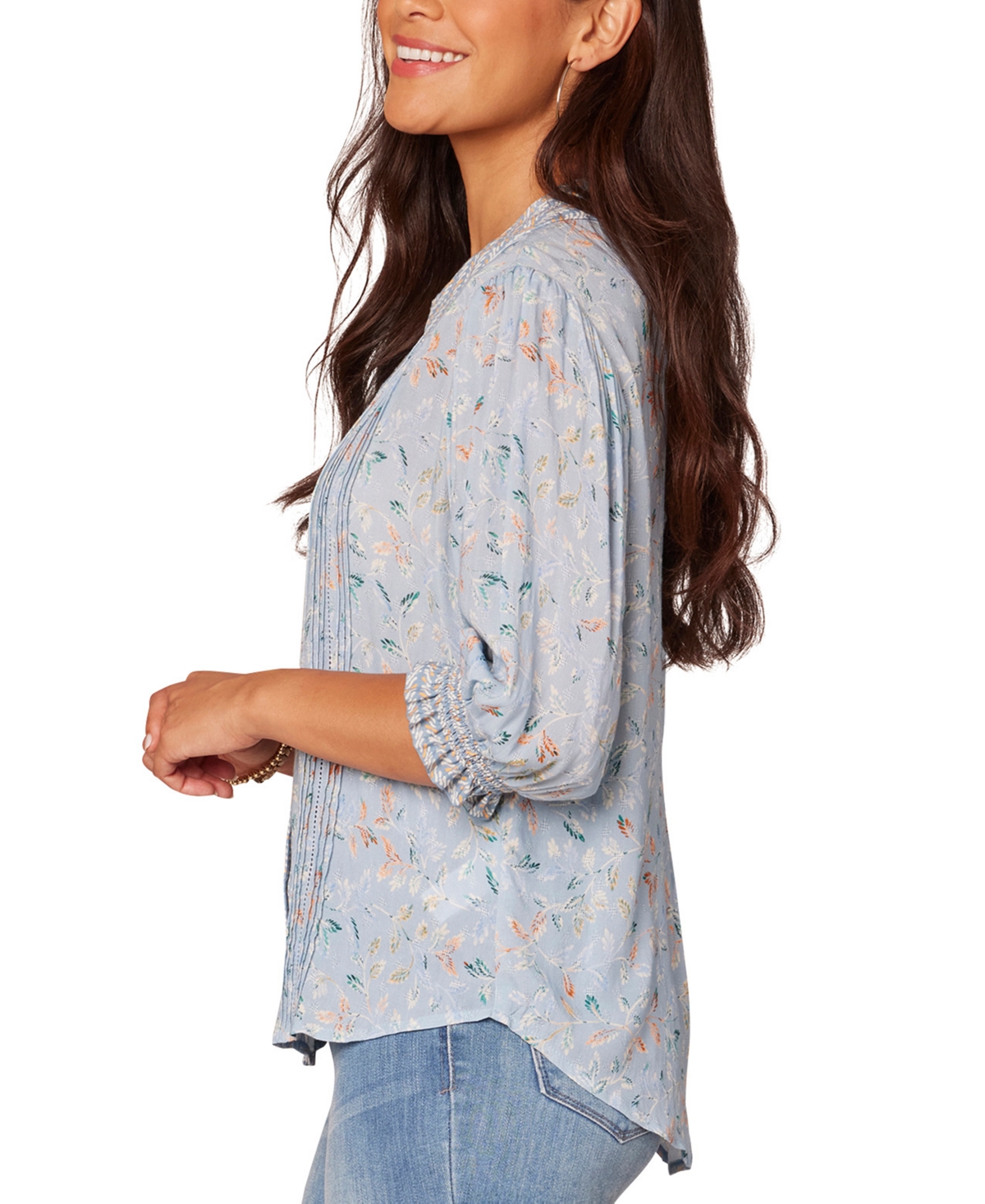 Shop Democracy Women's Button-front Elbow-sleeve Pintuck Blouse