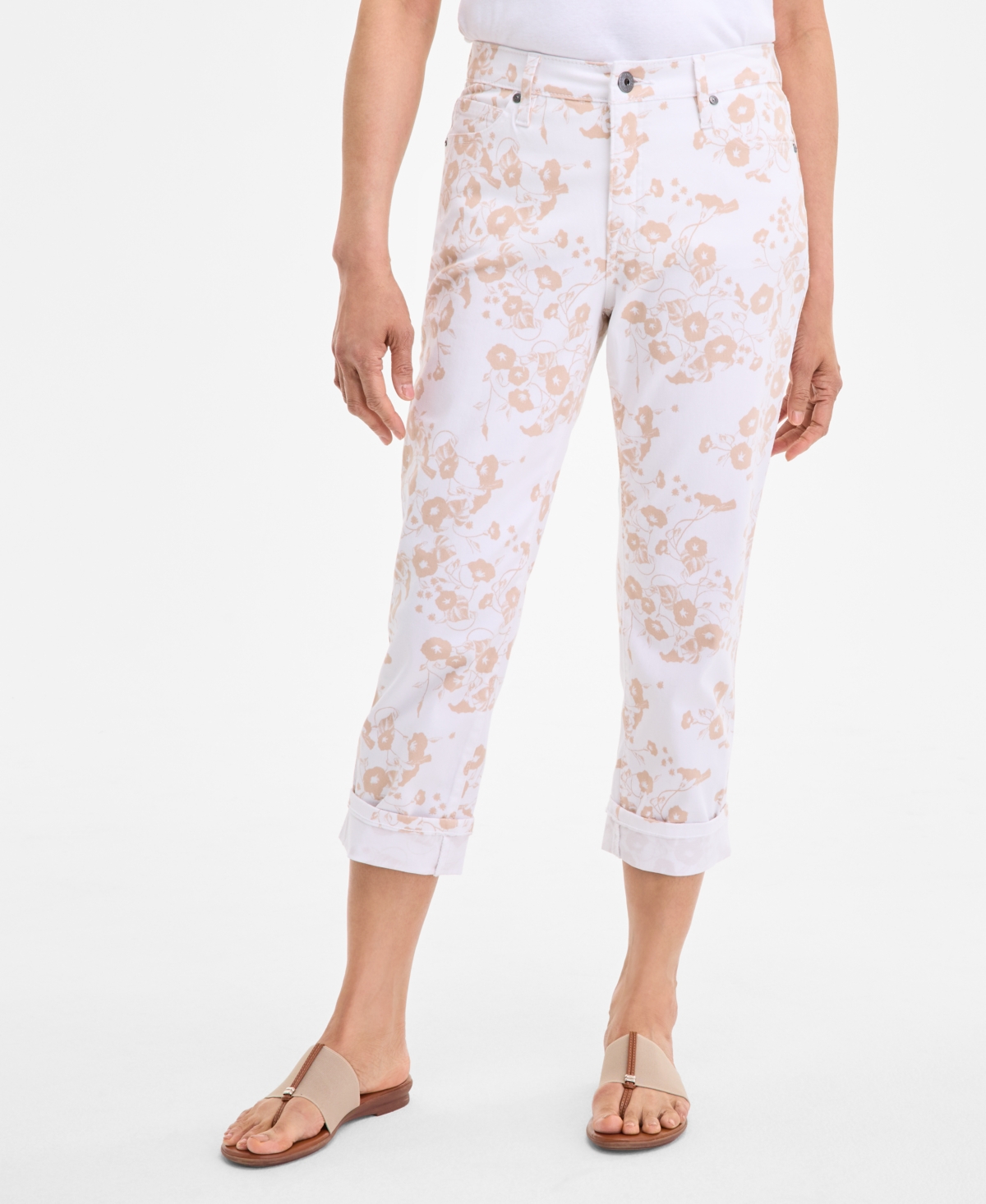 Women's Mid-Rise Curvy Capri Jeans, Created for Macy's - Neutral Florals