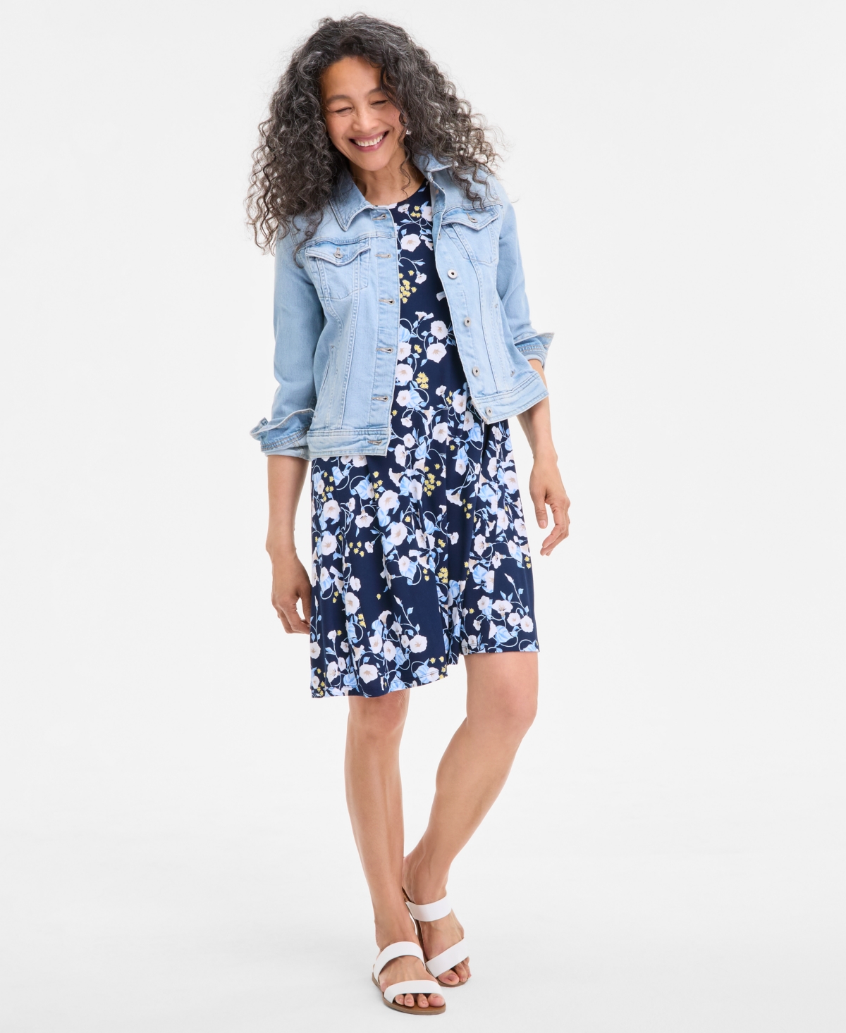 Style & Co Petite Floral-print Sleeveless Flip Flop Dress, Exclusively At Macy's In Blue