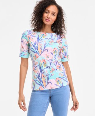 Style & Co - Petite Paisley Bloom Elbow-Sleeve Knit Top