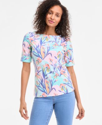 売れ筋商品|||スタイルアンドコー カットソー トップス レディース Women's Printed Boat-Neck Elbow-Sleeve Top, Exclusively at Macy's Blue Paisley Style & Co Women's Printed Boat-Neck Elbow-Sleeve Top