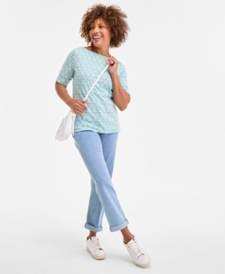 売れ筋商品|||スタイルアンドコー カットソー トップス レディース Women's Printed Boat-Neck Elbow-Sleeve Top, Exclusively at Macy's Industrial Blue Combo Style & Co Women's Printed Boat-Neck Elbow-Sleeve Top