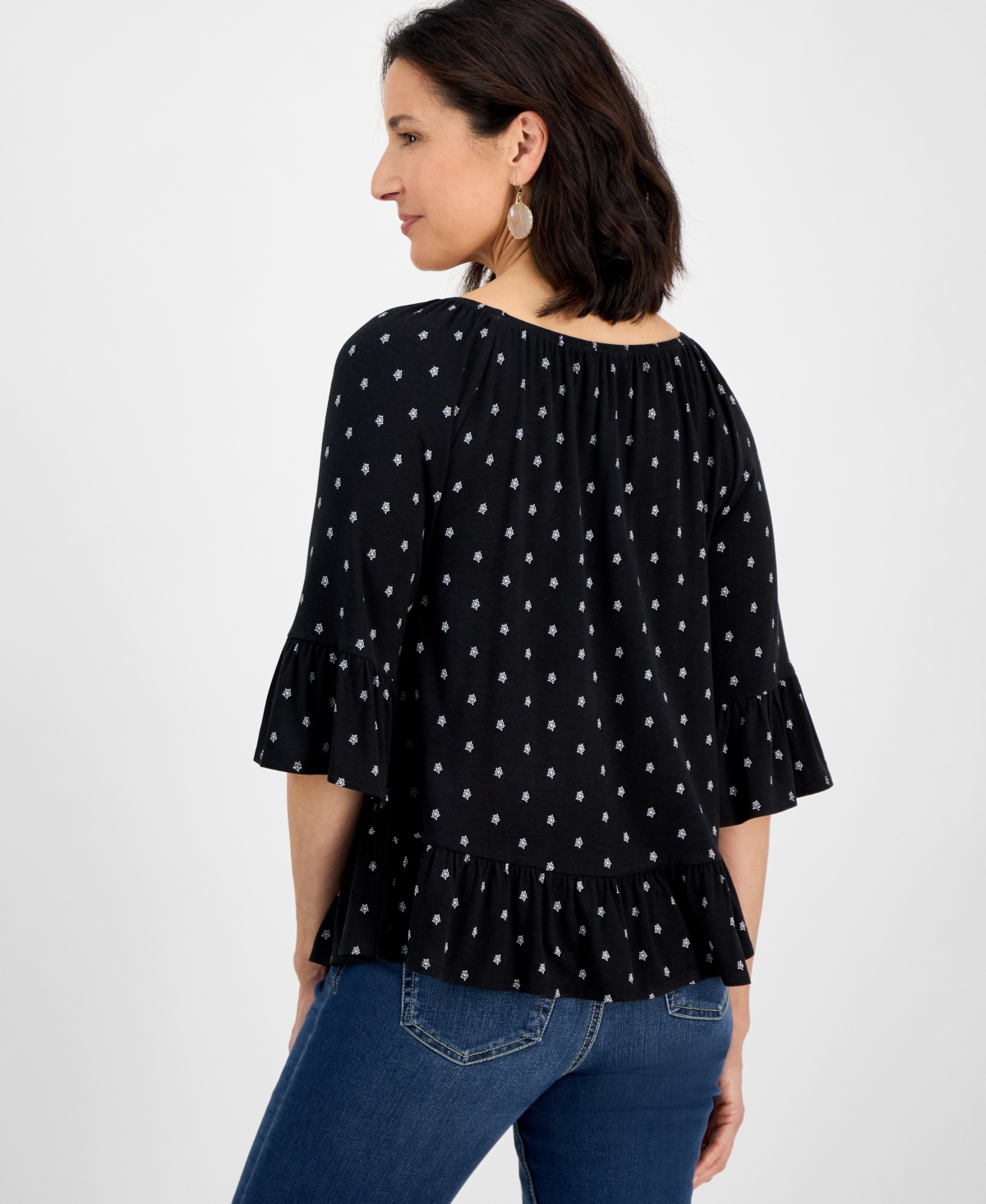 Style & Co Women's Printed Off-the-shoulder Knit Top, Exclusively At Macy's In Black