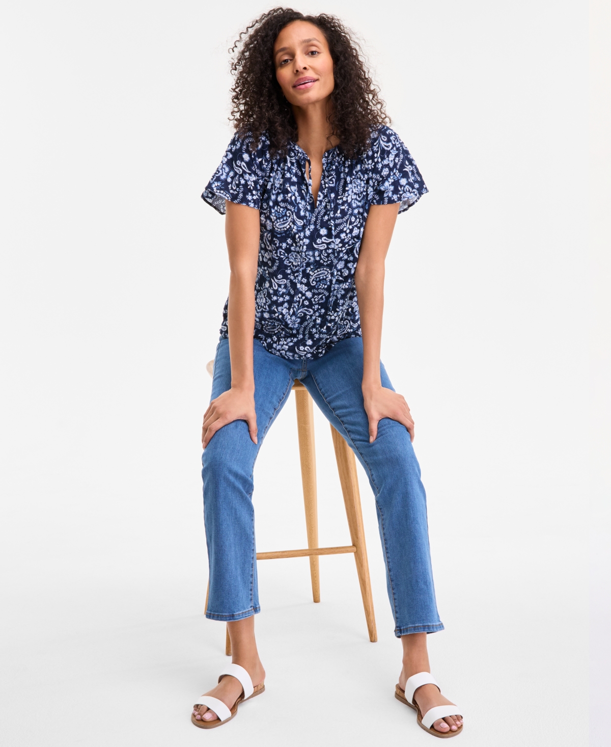 Style & Co Women's Paisley-print Flutter-sleeve Top, Exclusively At Macy's