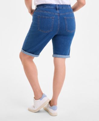 Plus Size Mid-Rise Roll-Cuff Bermuda Denim Shorts, Exclusively at Macy's 