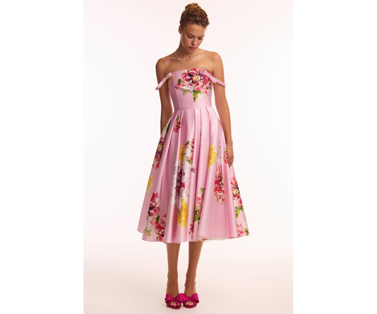 Women's Tea-length floral dress - Pink floral
