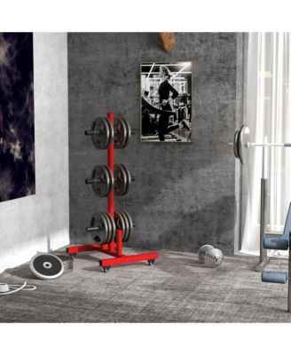 Olympic Weight Plate Rack with 4 Wheels and 6 Fasten Clamps,