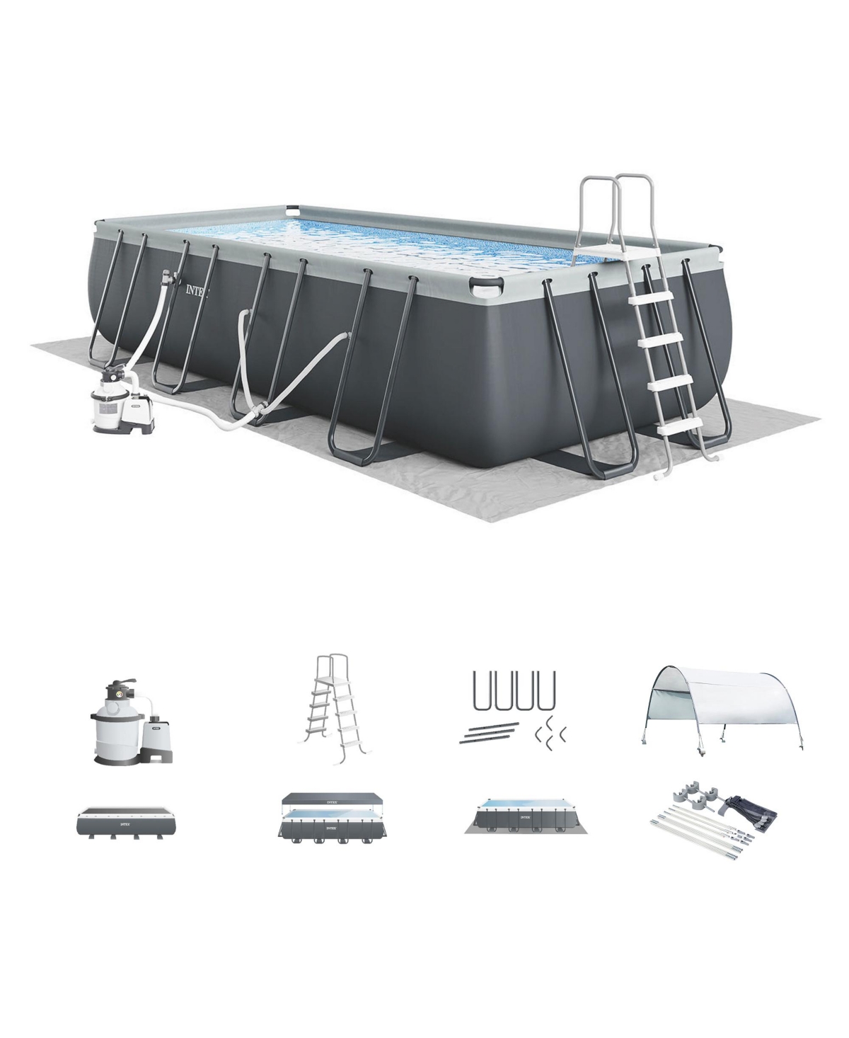 Ultra Xtr Frame 24' x 12' x 52" Swimming Pool with Protective Sun Canopy