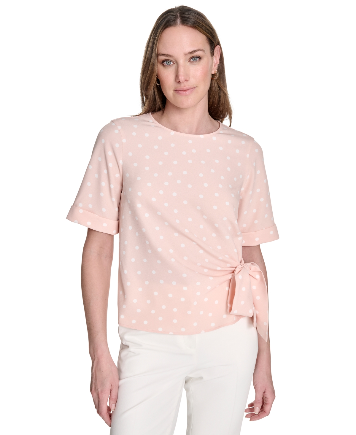 Tommy Hilfiger Women's Dot-print Tie-waist Short-sleeve Top