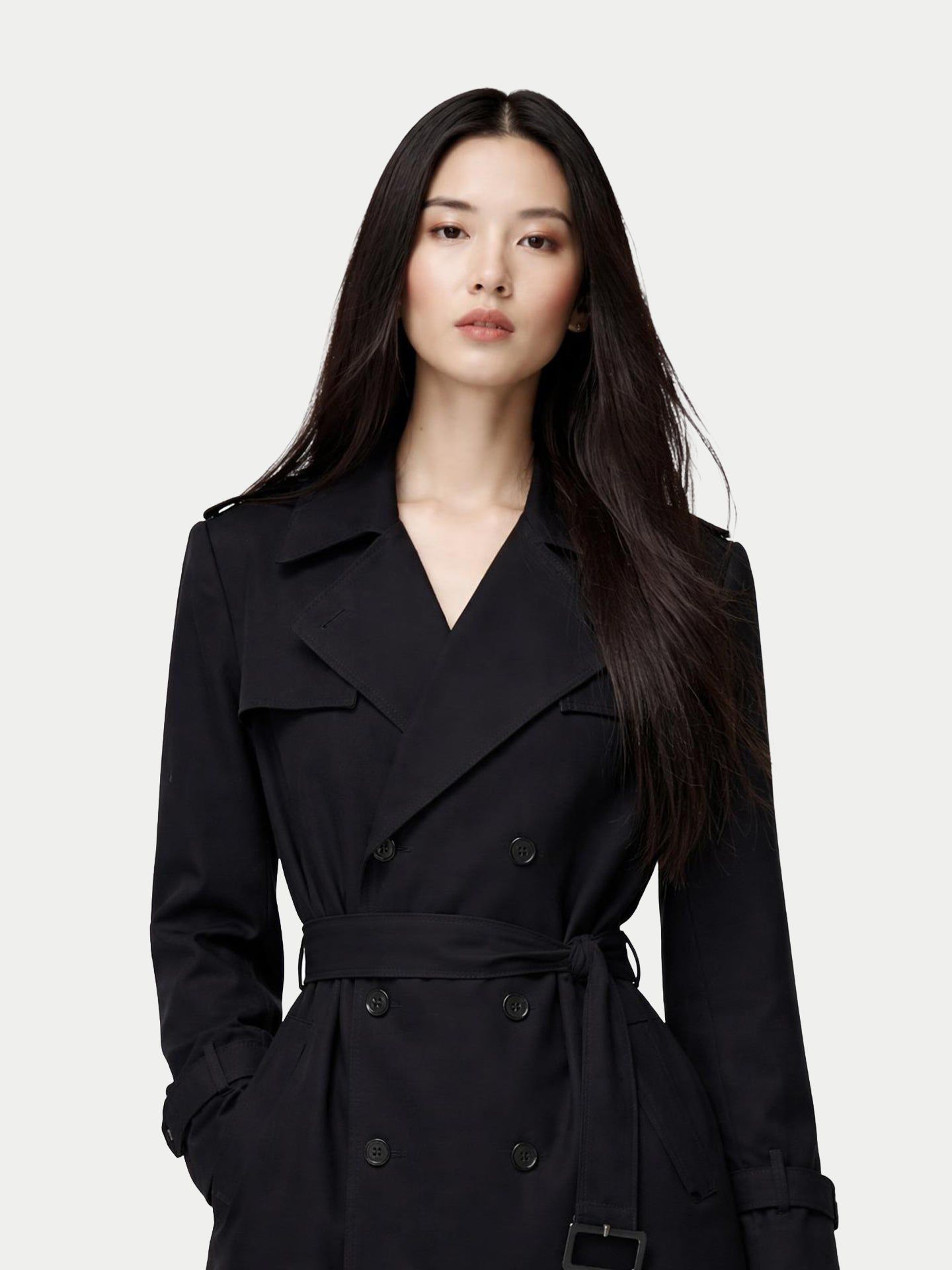 Женская куртка Gobi Cashmere Double Breasted Cashmere Trench Coat Black, цвет: Чёрный синий графитовый — фото 7